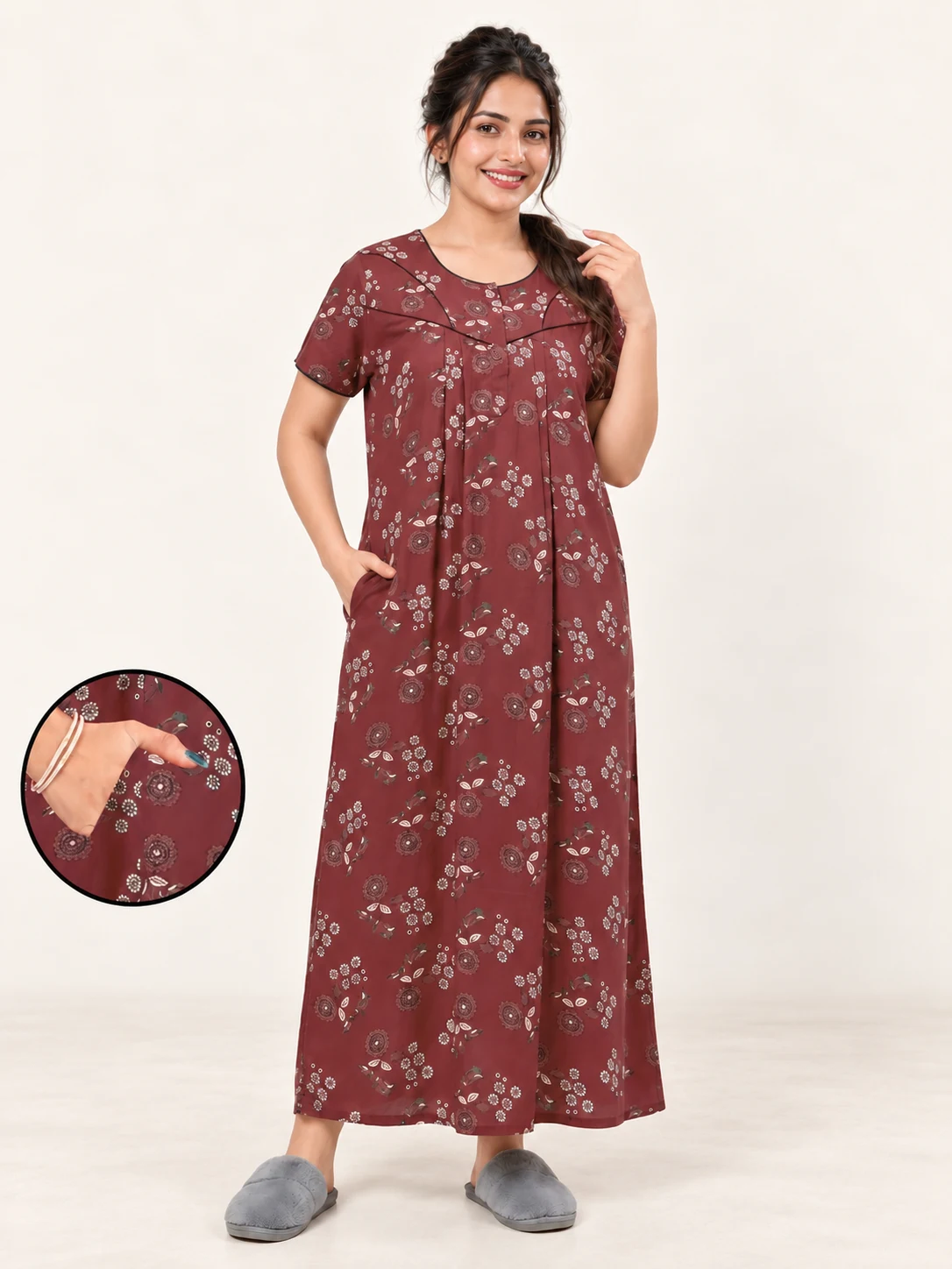 Alfine Pleated Half-Sleeve Nighty