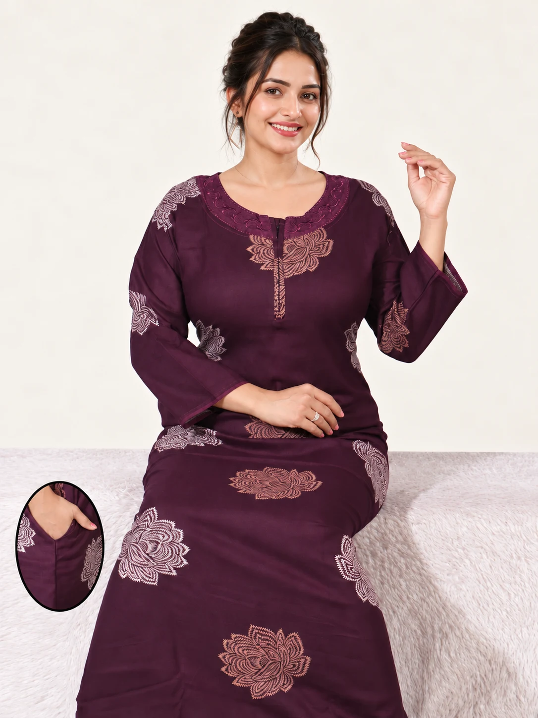 Alfine Embrodery Long-Sleeve Nighty