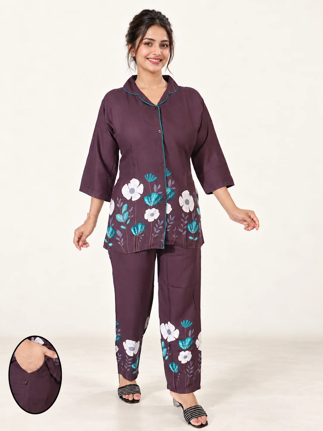 Rayon Night Suit Long-Sleeve